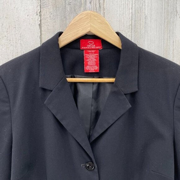 OSCAR De La Renta Blazer Jacket Women 10 Black Polyester Rayon Lace Trim Pockets - Picture 2 of 9